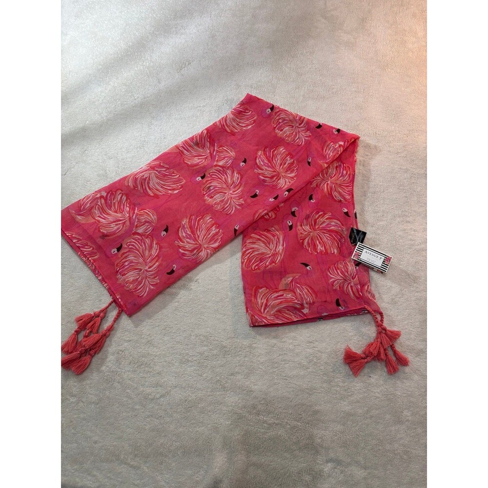 NEW Pink Flamingo tassel scarf by Avenue 9 Polyester beach tropical summer NWT